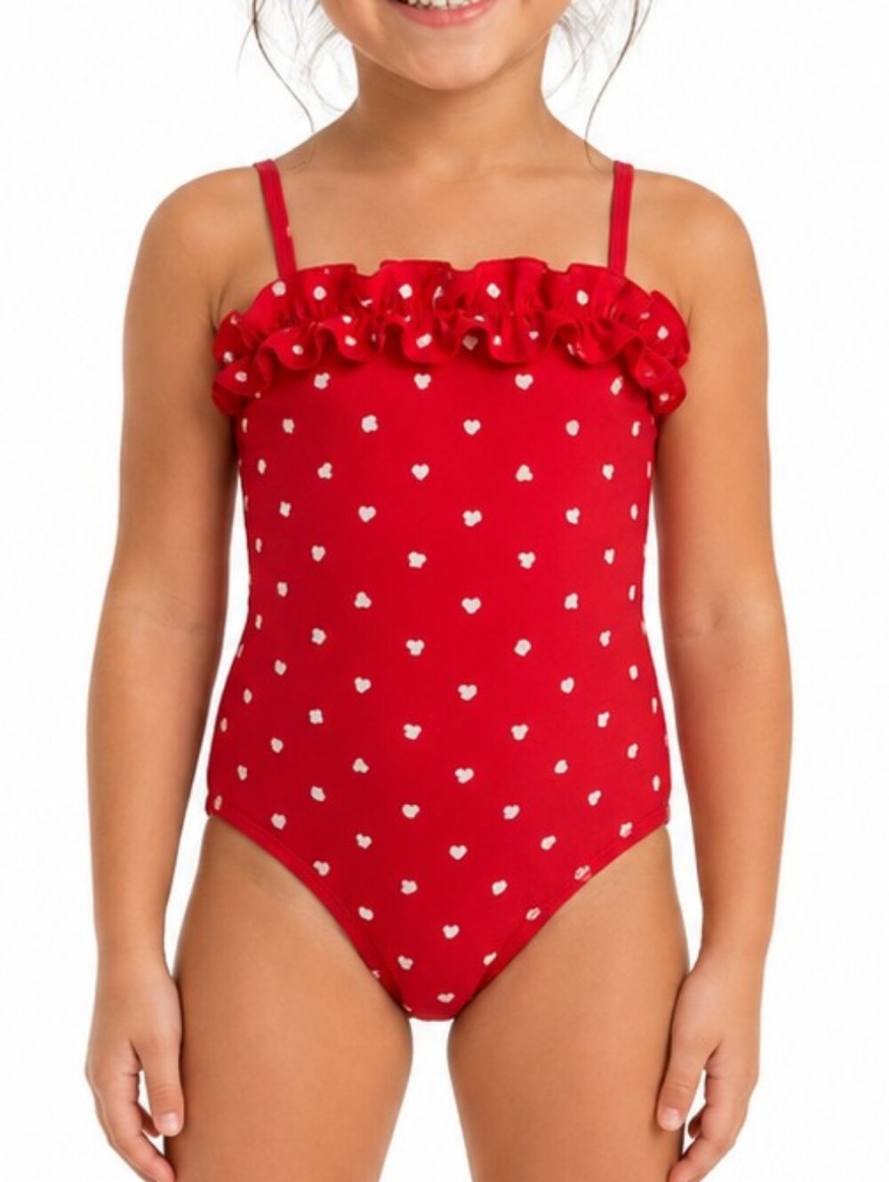 Vintage Rapido Girls Red Heart Print One-Piece Swimsuit Size 6 Made in Montreal